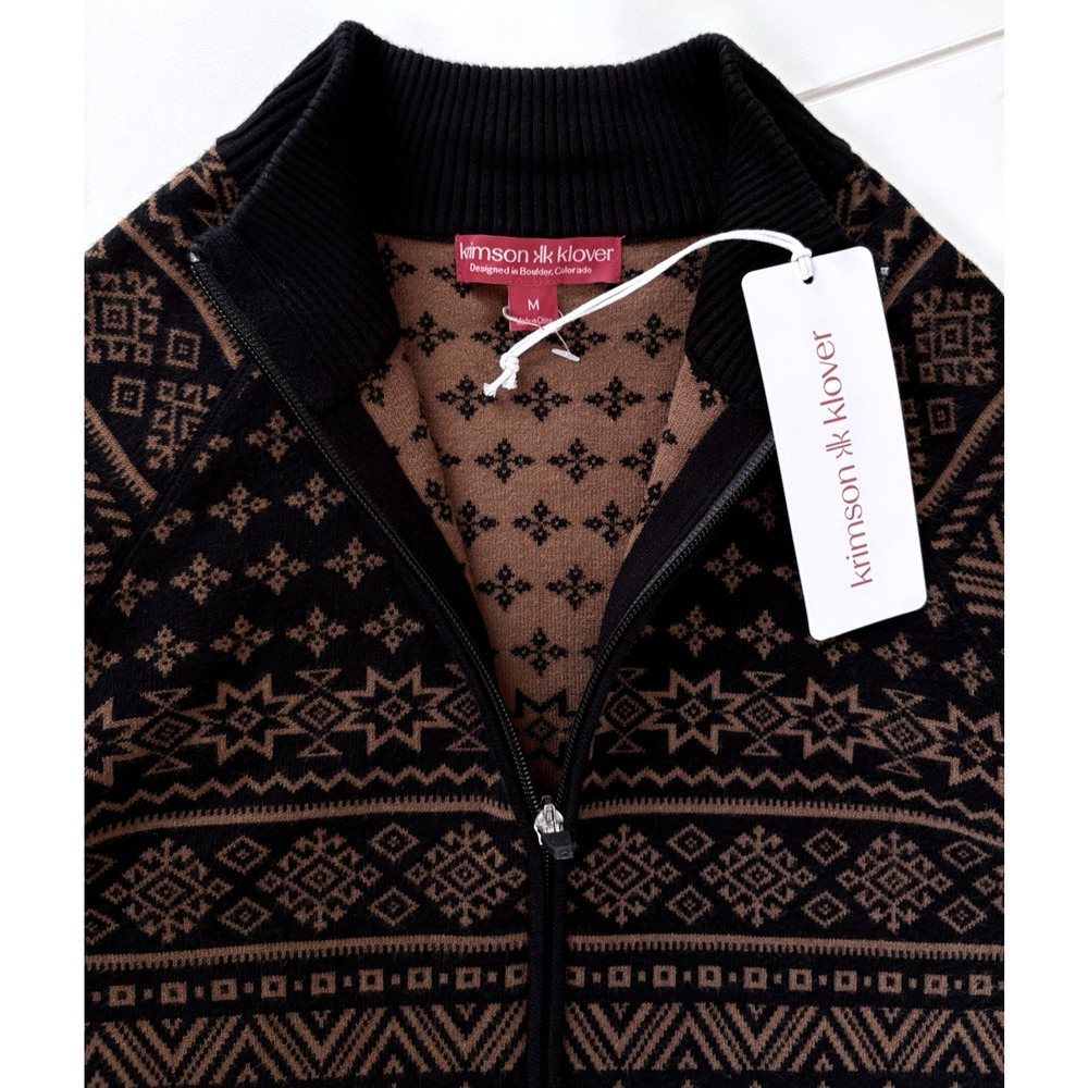 Krimson Klover Nordic Fair Isle Full Zip Yorkshire Sweater Jacket Black Brown M - Picture 3 of 12